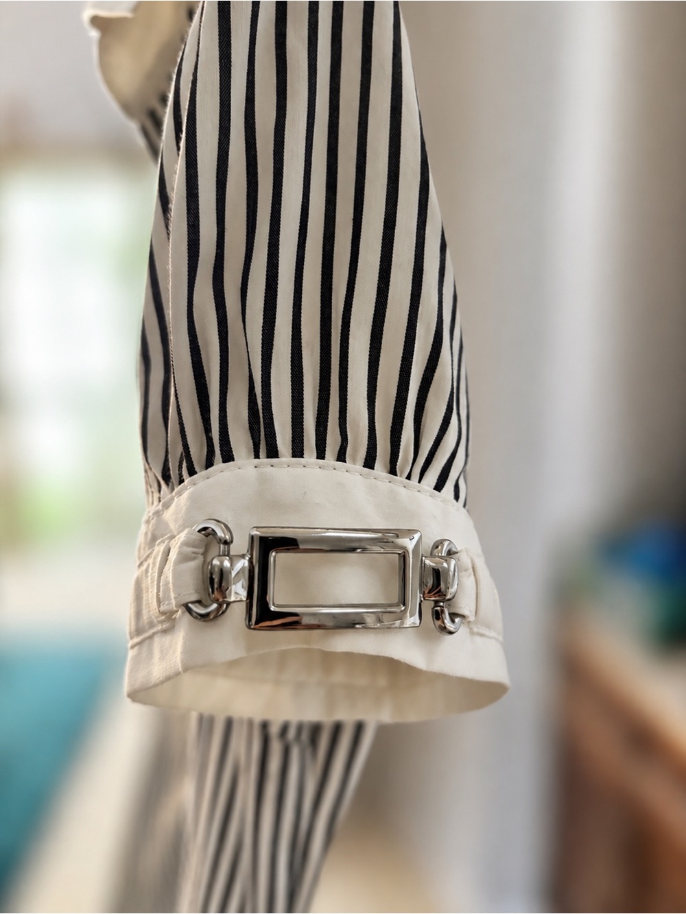 Expesd Design Studio Pin Striped Short-Sleeve Button-Up Blouse - White/Black - Picture 2 of 4